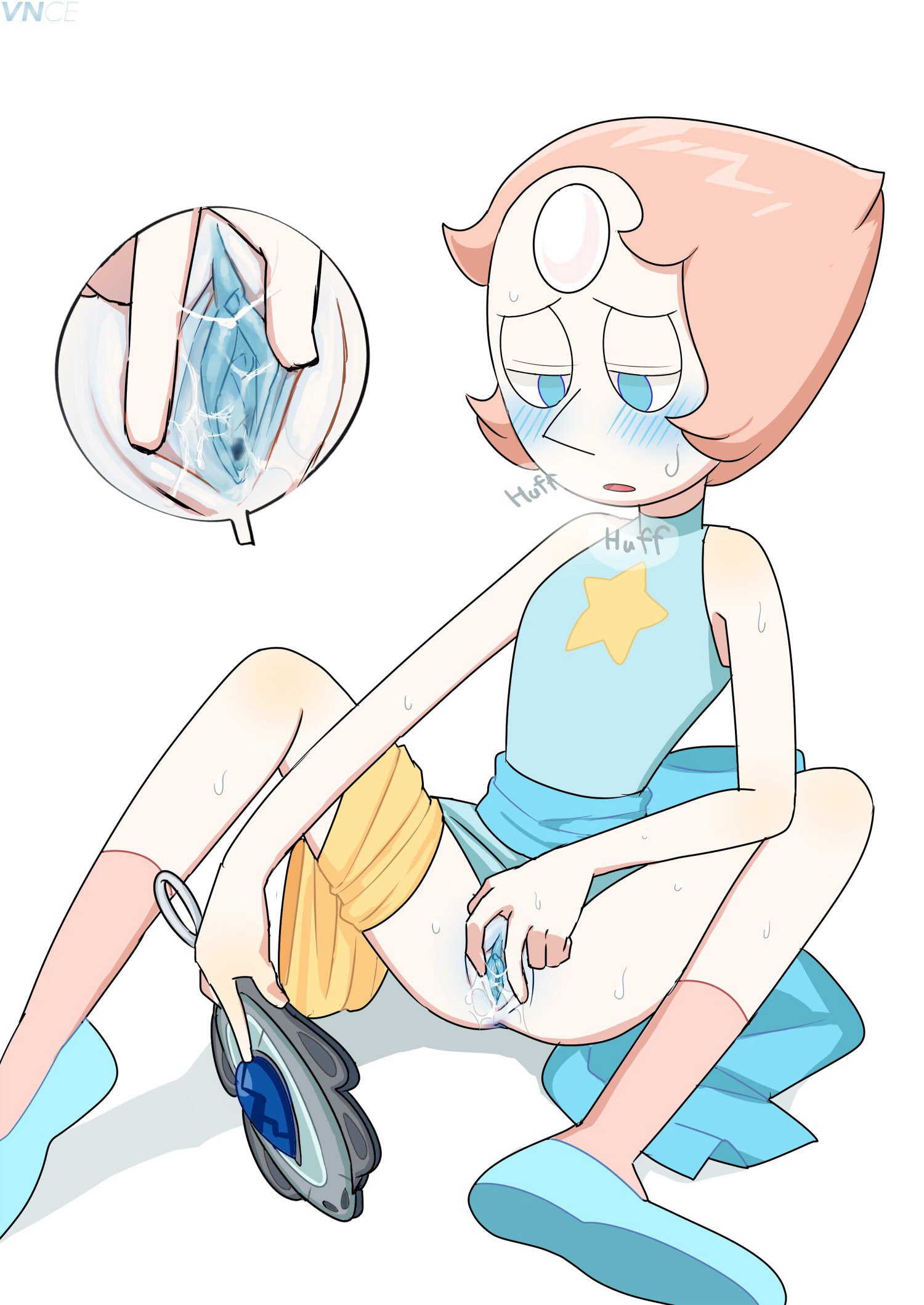 blush, female, female only, lapis lazuli (steven universe), masturbation, pearl (steven universe), pussy, spread legs, spread pussy, spreading pussy, steven universe, sweat