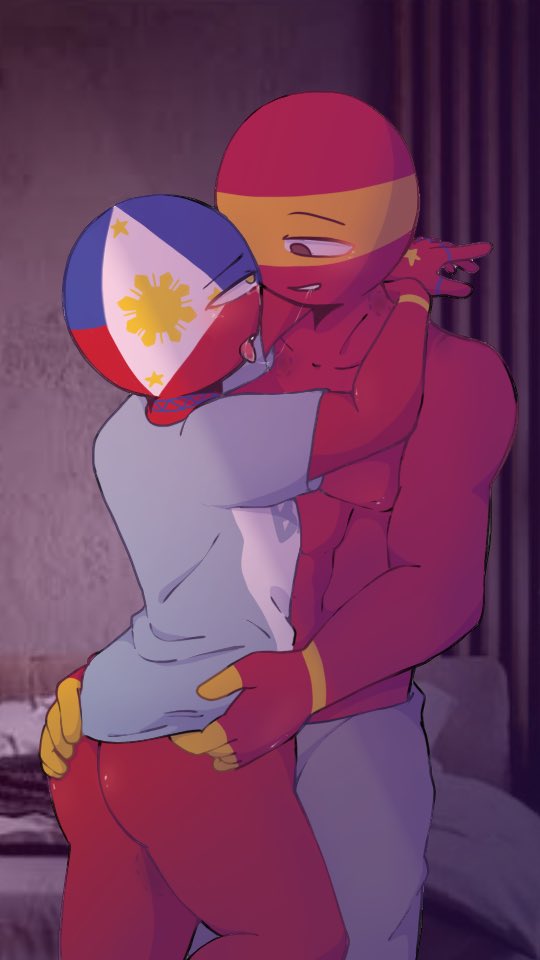 2boys, ass, ass focus, bottom, bottomless, countryhumans, duo, gay, hug, male, male/male, philippines (countryhumans), porn, red body, spain (countryhumans), stickman, yaoi