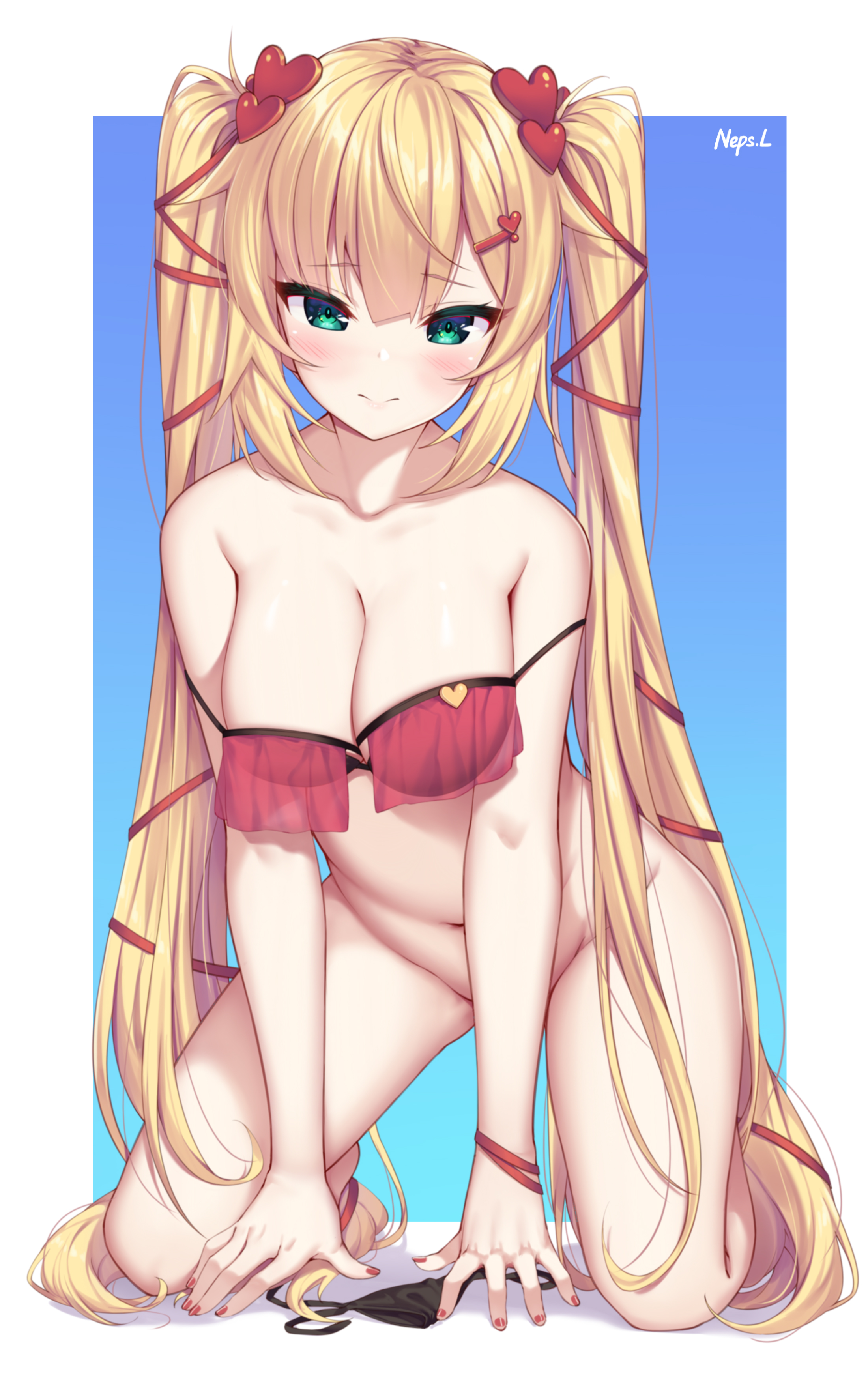 akai haato, bikini, blonde hair, blush, hair ornament, hololive, hololive gen 1, hololive japan, red nails, virtual youtuber