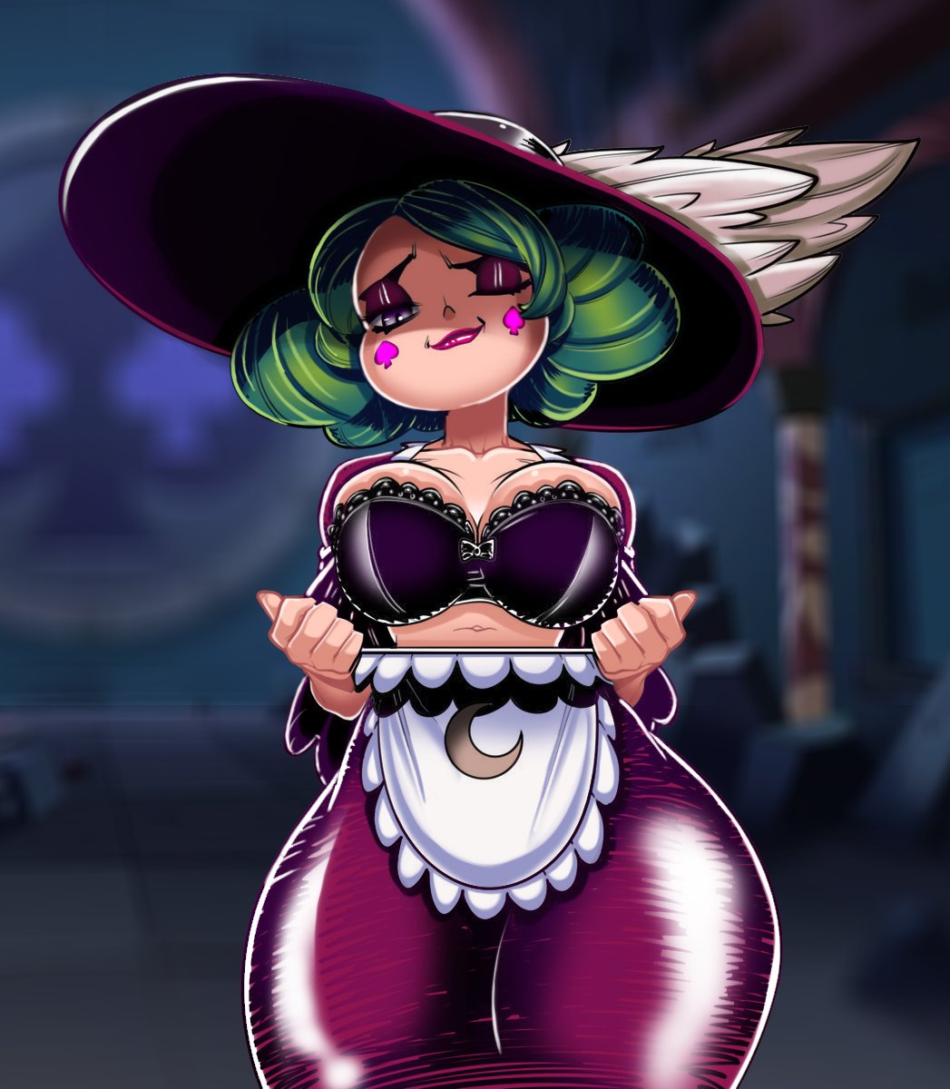 belly_button big_breasts bra breasts busty cheek_markings color colored colored_version disney disney_channel disney_xd eclipsa_butterfly eyelashes eyeshadow female females_only goth green_hair groove1121 large_breasts navel pale-skinned_female presenting_breasts pulling_down purple_bra purple_dress purple_eyes pushup_bra star_vs_the_forces_of_evil sunhat tisinrei white_female wide_hips wink winking winking_at_viewer