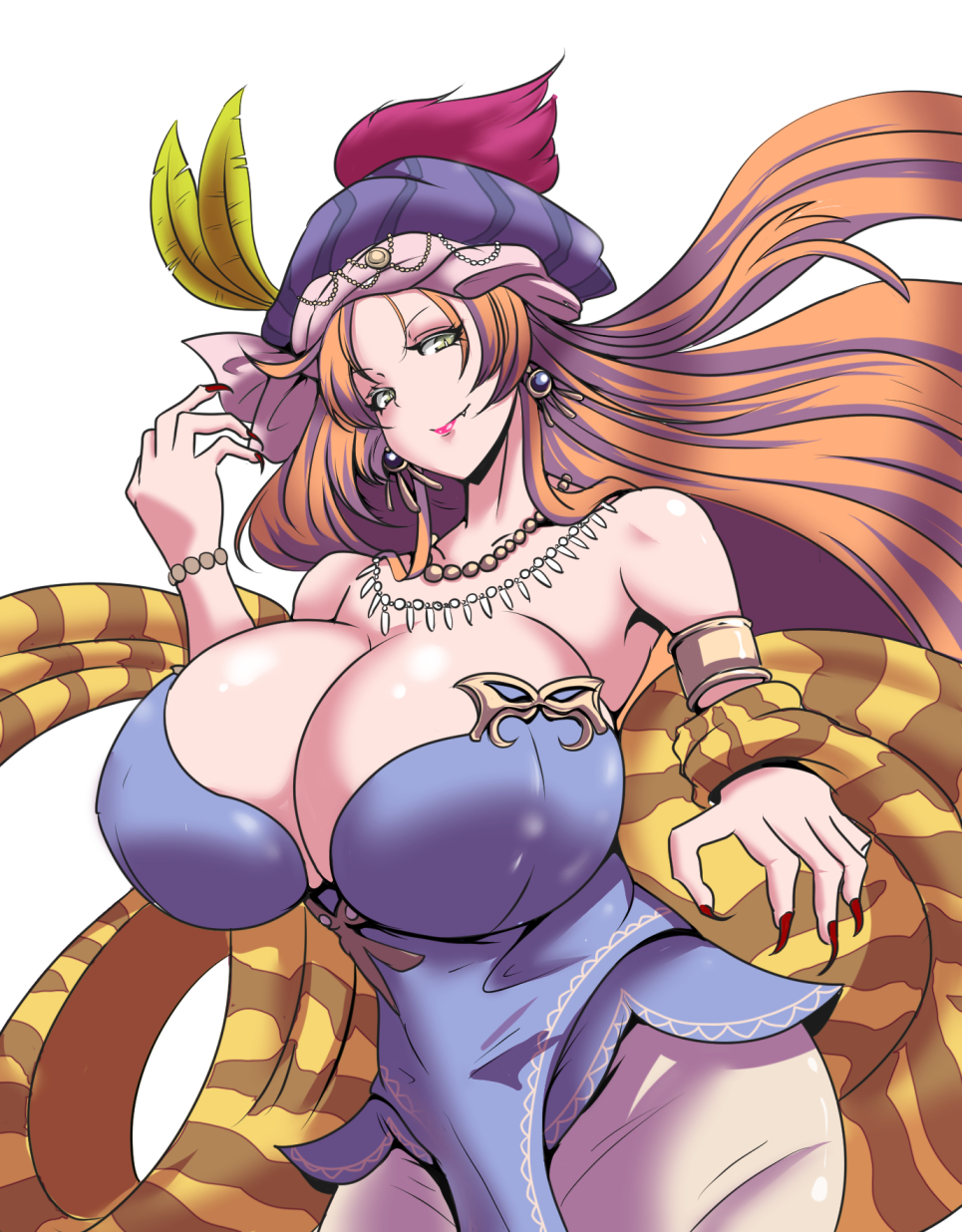 belladonna belladonna_(trials_of_mana) breasts brown_hair cleavage female hat huge_breasts isabella_(seiken_densetsu_3) large_breasts looking_at_viewer naughty_face seductive seductive_smile seiken_densetsu seiken_densetsu_3 smile solo tagme thick_thighs trials_of_mana