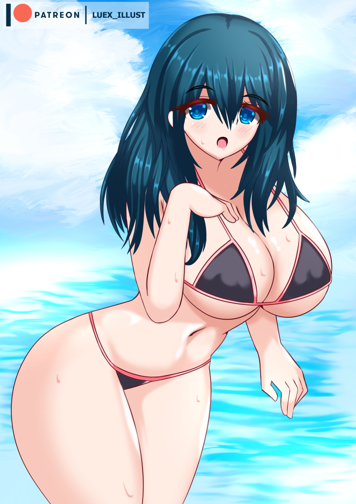 1girls bare_legs bikini black_bikini black_swimsuit blue_eyes blue_hair byleth_(fire_emblem) byleth_(fire_emblem)_(female) female female_focus female_only fire_emblem fire_emblem:_three_houses huge_breasts large_breasts long_hair luex nintendo small_bikini solo solo_focus teal_hair thick_thighs thighs wide_hips