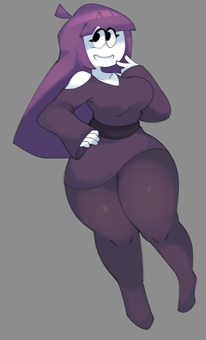 1girls breasts clothing female hair lila_(spooky_month) milf mother original purple_hair readraws reahmi simple_background solo spooky_month tight_clothing tight_pants white_skin