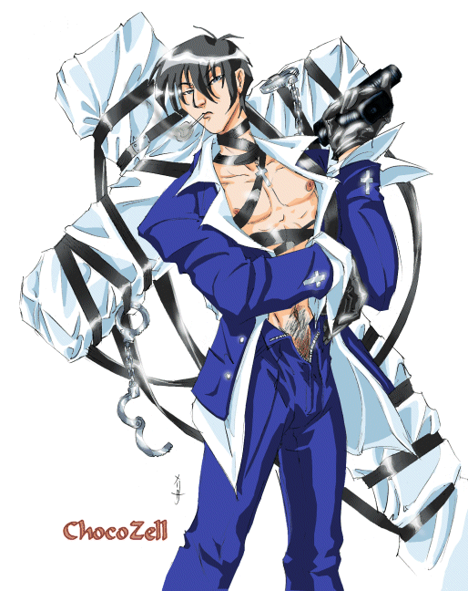 bare_chest chocozell cigarette male_only nicholas_d_wolfwood partially_clothed solo_male treasure_trail trigun