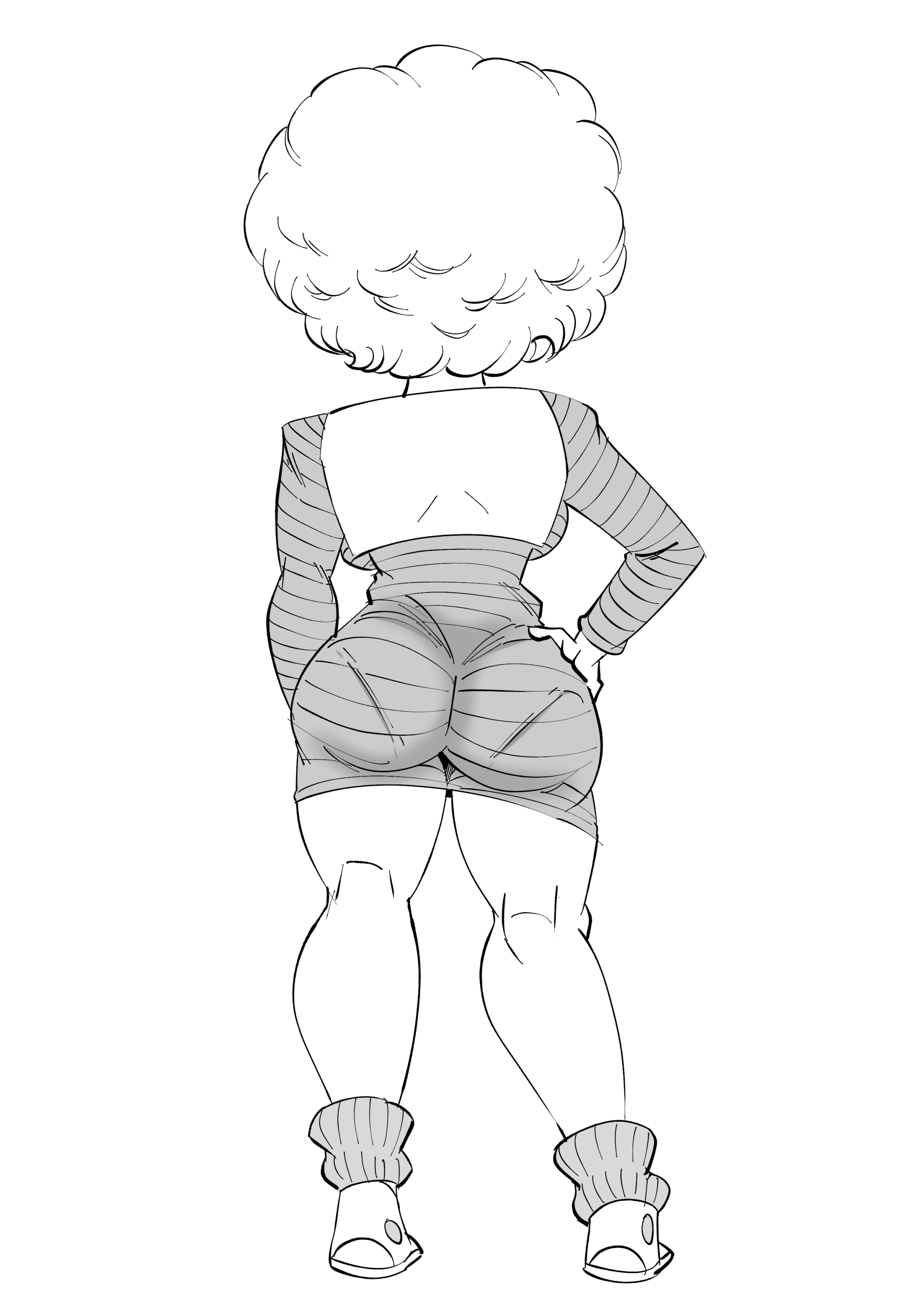 1girls, afro, ass, back view, big ass, big butt, bulma (afro), bulma briefs, dragon ball, dragon ball z, female, female only, funsexydragonball, line art, round ass, shoes, sneakers, solo, thick ass, thick thighs, wide hips
