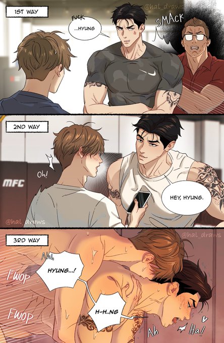 ahe_gao ahe_gao anal anal_sex artist_name black_hair brown_hair clothing gay gay_anal gay_domination gay_sex hal_draws hardcore instant_loss_2koma jaekyung jinx_(manhwa) kim_dan_(jinx) male/male male_focus male_only male_penetrating nude_male sex small_dom_big_sub smaller_dominant smaller_male tattoo text text_box time_skip yaoi