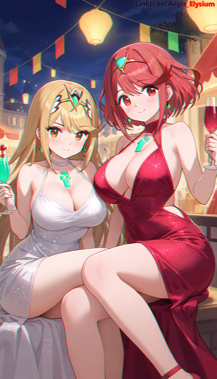 2girls aegis_elysium ai_art ai_assisted ai_female ai_generated blush breasts breasts_bigger_than_head breasts_pressed_together cityscape cleavage cloud clouds core_crystal dress duo_focus earrings edited elbow_gloves female female_focus garter_straps gem gloves grabbing_breast grabbing_breasts hair_ornament headpiece highleg highleg_leotard highres hot house huge_breasts jewelry lamp large_breasts leotard light long_hair looking_at_viewer mythra mythra_(xenoblade) navel night night_sky nintendo outdoors party party_dress pressing_breasts pressing_breasts_together pyra pyra_(xenoblade) red_eyes sexy sky smile smiling smiling_at_viewer standing starry_sky stars swept_bangs thick thick_thighs thighhighs thighs tiara touching_breast touching_breasts turtleneck_leotard very_long_hair wall wall_(structure) water watermark window windows xenoblade_(series) xenoblade_chronicles_(series) xenoblade_chronicles_2 yellow_eyes