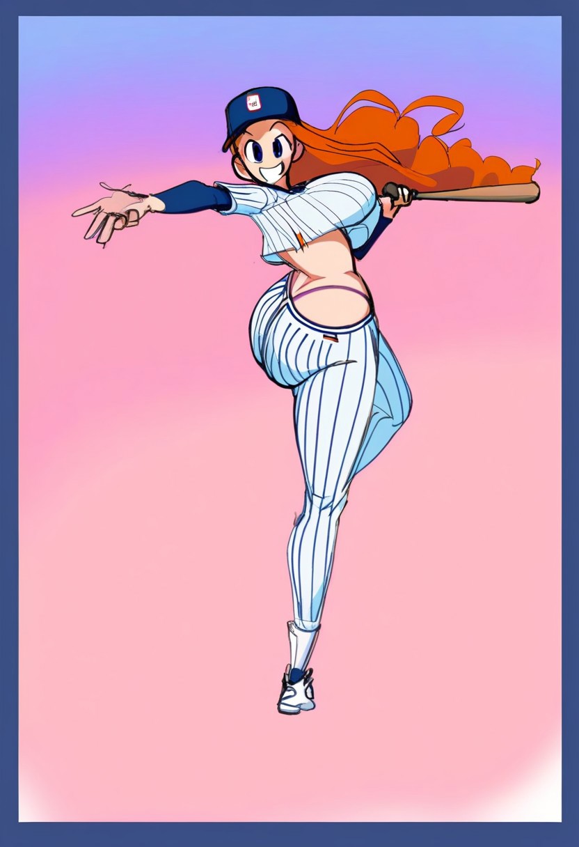 1girls ai_generated baseball_bat baseball_uniform c curvy curvy_female holding luca oc original_character plump_thighs solo ssktch thick_thighs wide_hips wide_thighs