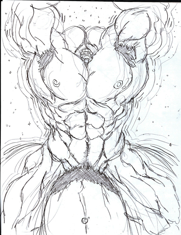 1boy abs bara big_pecs halo_(game) halo_(series) huge_pecs hyper hyper_muscles looking_at_viewer macro male male_focus male_only master_chief muk100 muscle_growth muscles muscular muscular_male nipples nude nude_male pecs sketch solo