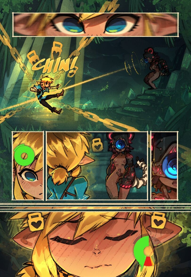 1boy, 1girls, bisexual, breath of the wild, female, guardian (zelda), light skin, light-skinned male, link, link (breath of the wild), male, nintendo, pokilewd, the legend of zelda