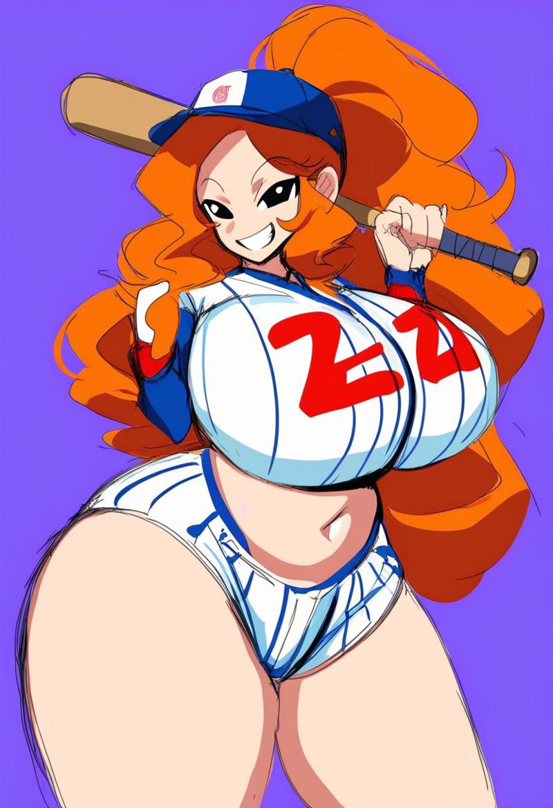 1girls ai_generated baseball_bat baseball_uniform c curvy curvy_female holding luca oc original_character plump_thighs solo ssktch thick_thighs wide_hips wide_thighs