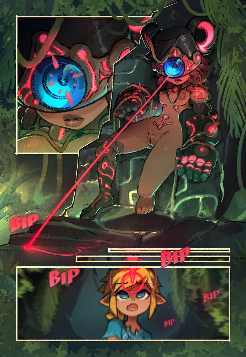 1boy, 1girls, bisexual, breath of the wild, female, guardian (zelda), light skin, light-skinned male, link, link (breath of the wild), male, nintendo, pokilewd, the legend of zelda