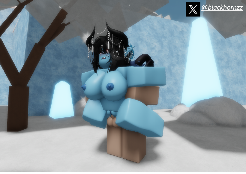 1boy 1girls 3d ahe_gao big_breasts black_hair blackhornzz blue_skin carrying grabbing_from_behind horns ice interspecies nipples roblox robloxian suspended_in_midair tagme twitter_username vaginal_penetration winter