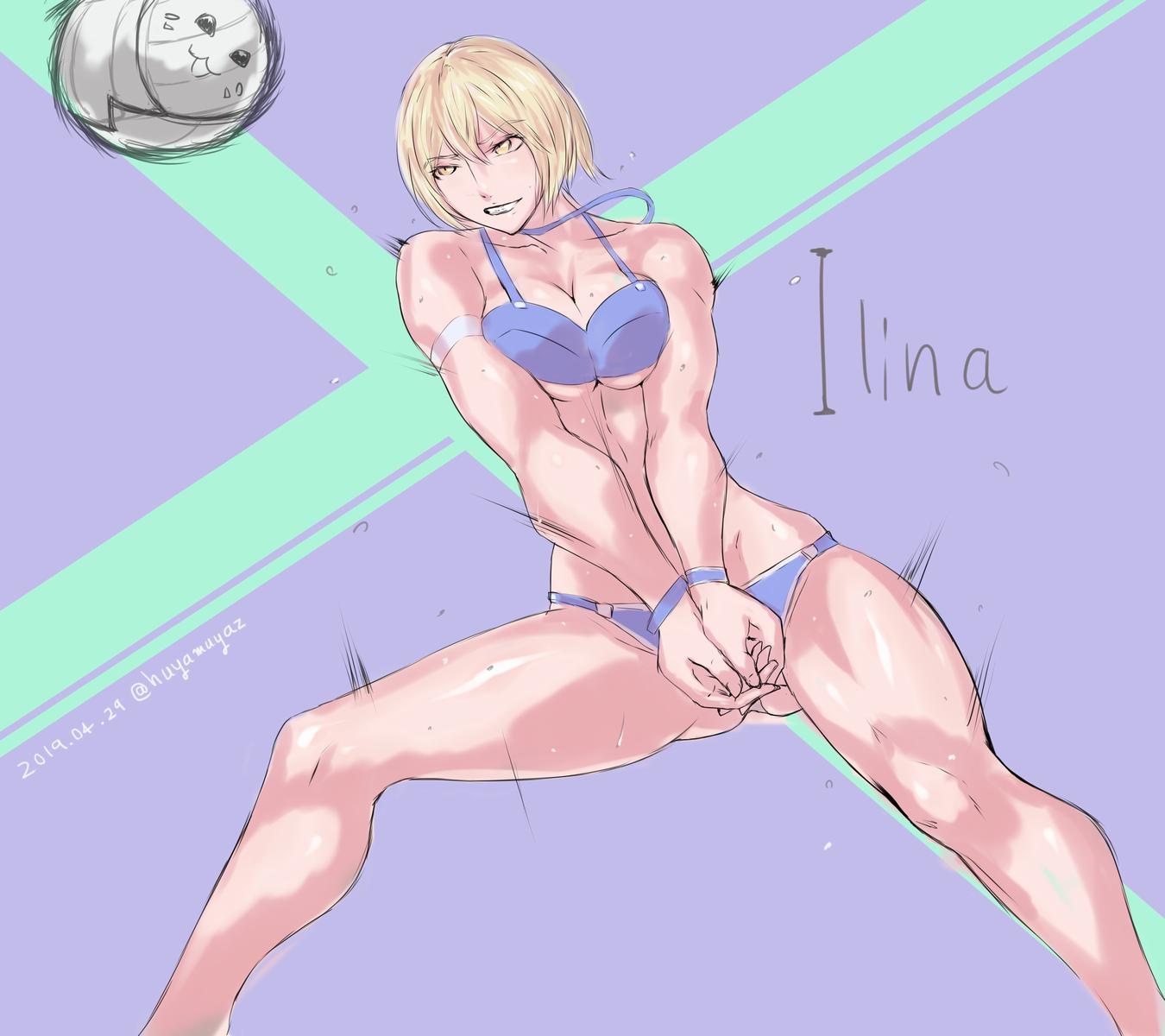 1girls bikini blonde_hair female irina_akulov nintendo short_hair sweat sweatdrop sweating uya_(yurukah) volleyball xenoblade_(series) xenoblade_chronicles_x