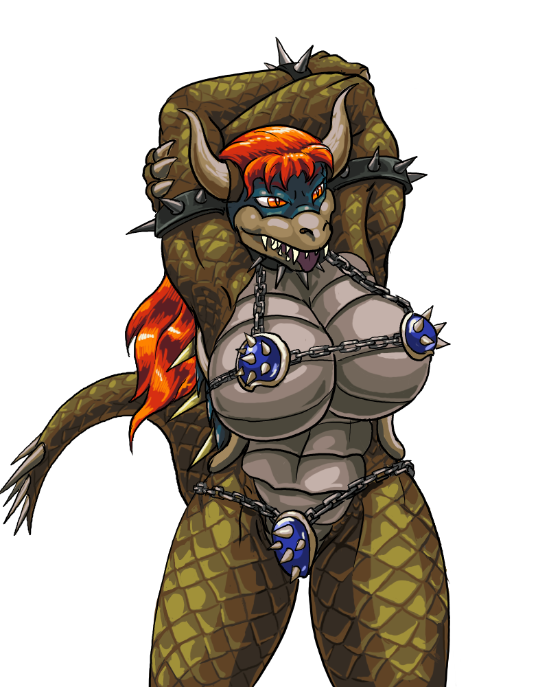 1girls abs anthro armband armpits bangs bikini_armor bowser breasts chains claws fangs female female_bowser giga_bowser half-closed_eyes horns huge_breasts lizard long_hair looking_away mario_(series) monster monster_girl muscle muscular_female nintendo oniontrain open_mouth orange_eyes orange_hair red_hair rule_63 scalie sharp_teeth spiked_armband spiked_bracelet spiked_shells spiked_tail spikes straight_hair super_smash_bros. tail thigh_gap tongue tongue_out