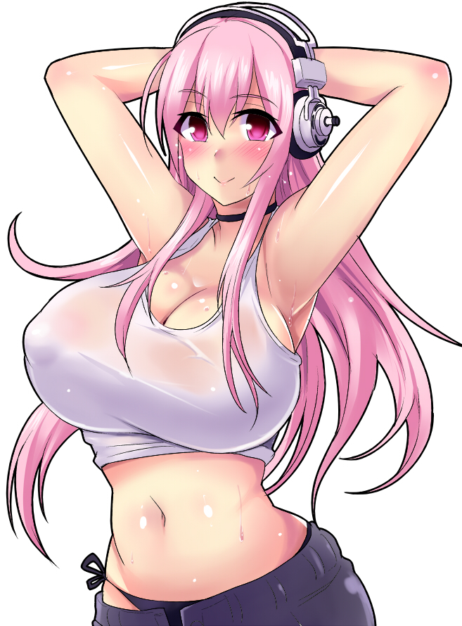 armpits, big breasts, breasts, clothed female, female, female focus, female only, long hair, nipples visible through clothing, nishida megane, nitroplus, solo, solo female, super sonico