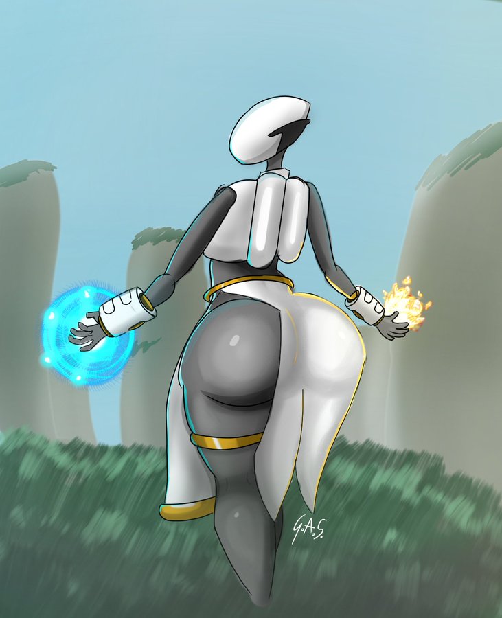 anus, artificer (risk of rain), ass, ass focus, big ass, black skin, clothed, female, female only, fire, gasstein, helmet, huge ass, human, jetpack, loincloth, mask, risk of rain, risk of rain 2, see-through, thick thighs