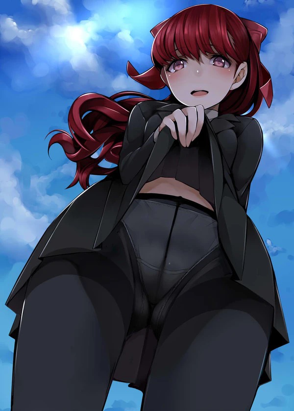 1girls atlus black_stockings crotch_seam female female_only kasumi_yoshizawa looking_at_viewer low-angle_view nemu_(nebusokugimi) panties panties_visible_through_clothing persona persona_5 persona_5_royal school_uniform skirt skirt_lift stockings sumire_yoshizawa thighs