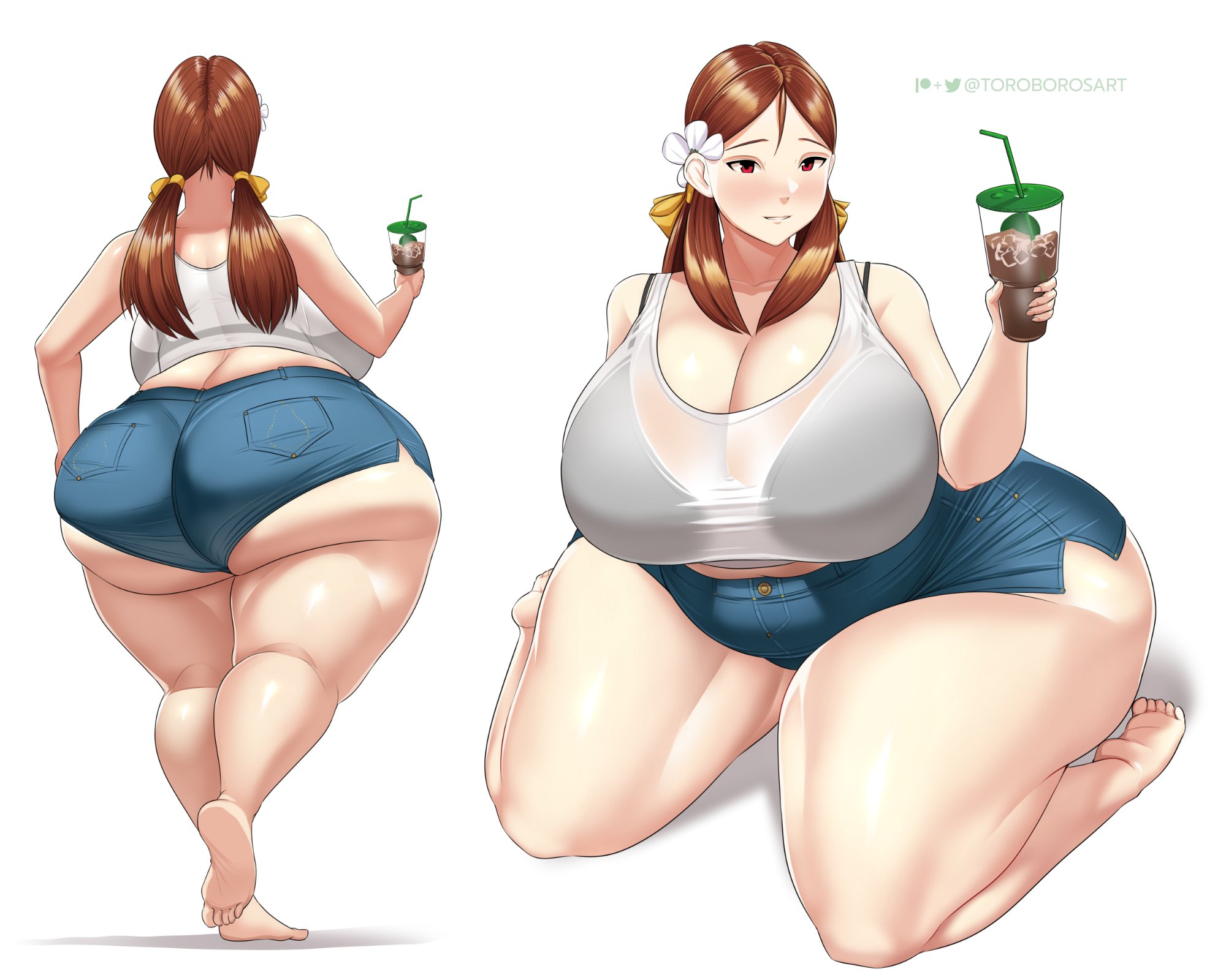 1girls, ass, bae (toroboro), bbw, breasts, chubby, cleavage, denim, denim shorts, female, female only, huge ass, huge breasts, overweight, overweight female, solo, thick thighs, toroboro, wide hips