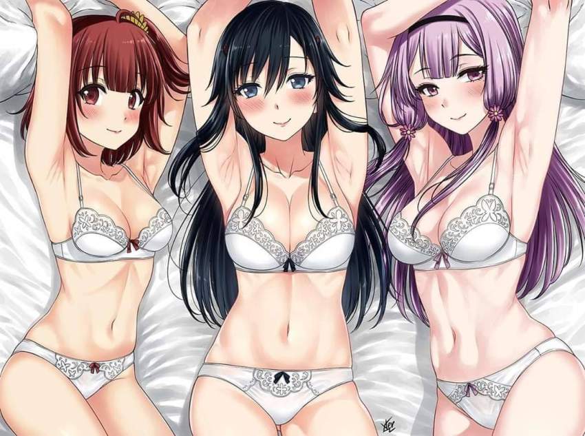 3girls akino_sakura_(oresuki) aoi_hyuga armpits black_hair bra female female_only multiple_girls ore_wo_suki_nano_wa_omae_dake_ka_yo pansy_(oresuki) underwear xtermination