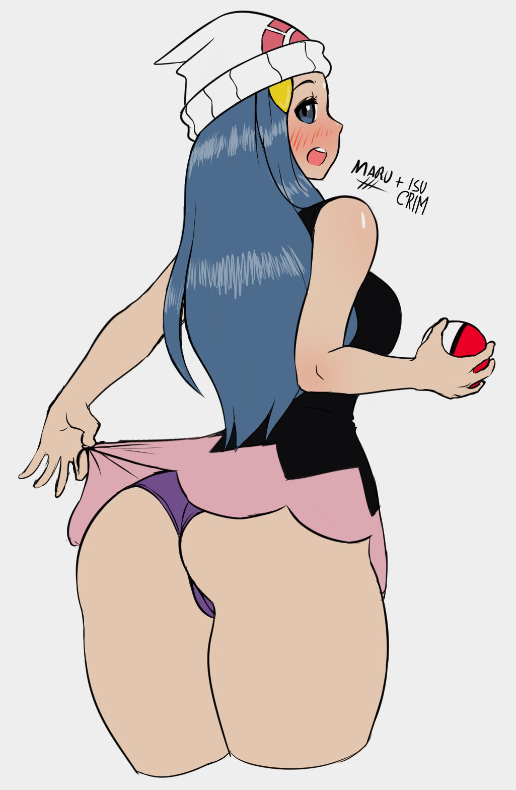 1girls, ass, big ass, blue eyes, blue hair, breasts, colored, dawn (pokemon), edit, female, female only, female protagonist, human, isucreamm, large breasts, light skin, light-skinned female, long hair, maruzyrukun, nintendo, pale skin, pale-skinned female, panties, pokemon, pokemon dppt, skirt, skirt lift, solo, upskirt