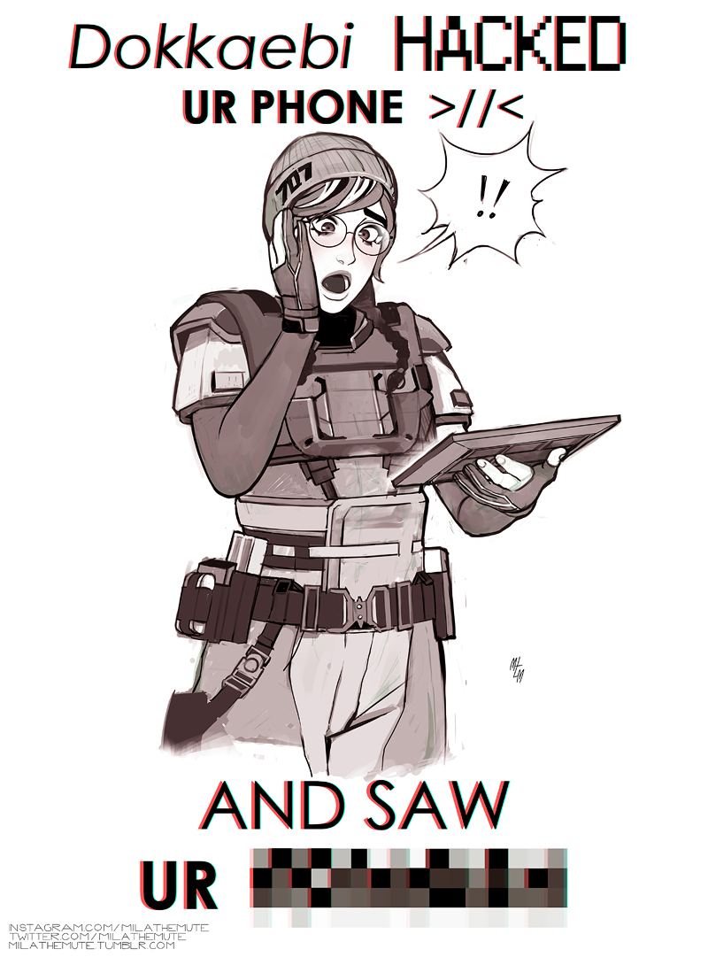 1girls, dokkaebi (rainbow six), female, female focus, female only, fully clothed, funny, glasses, humor, meme, mila the mute, rainbow six, rainbow six siege, surprised, tagme, tom clancy