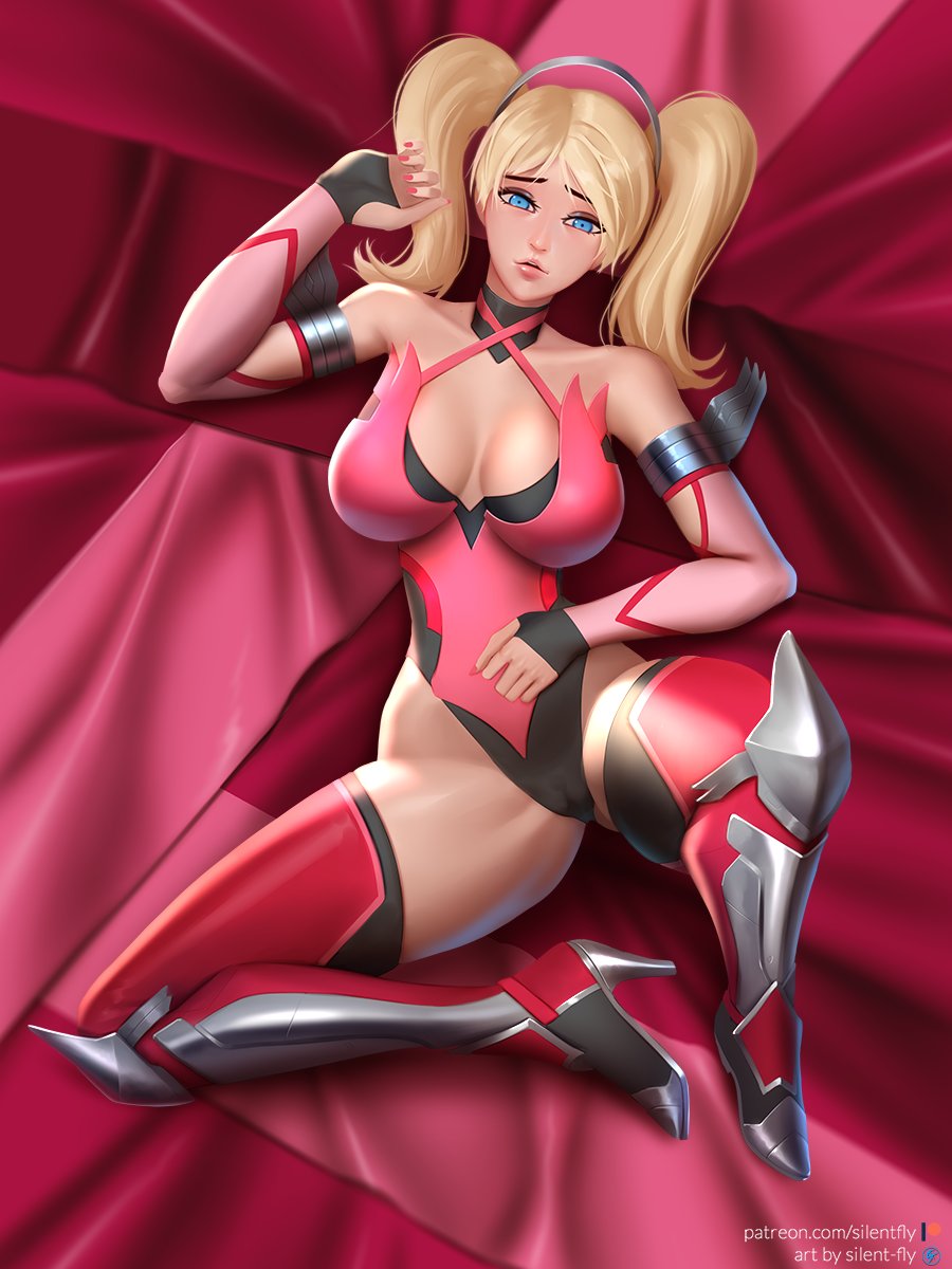 1girls alternate_costume big_breasts breasts cameltoe cleavage female female_only large_breasts mercy overwatch pink_mercy silent-fly solo