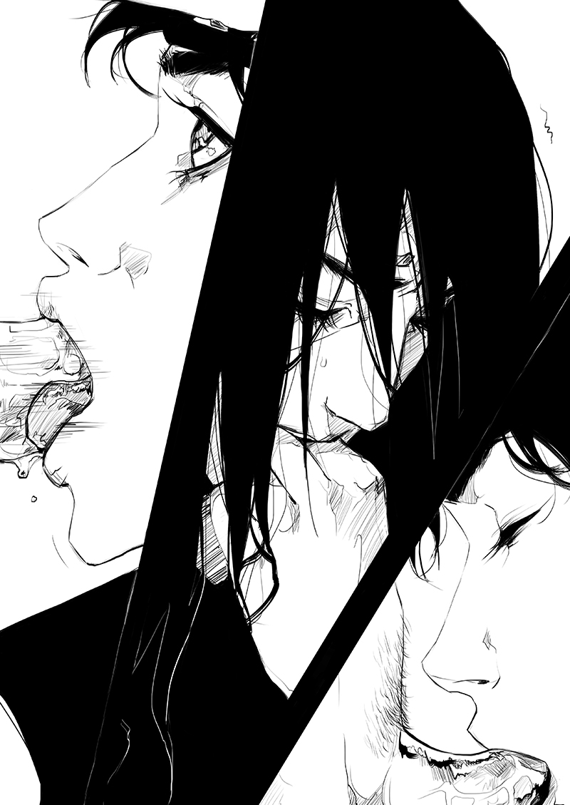 2boys black_and_white comic doujinshi erection fellatio long_hair male multiple_boys naruto naruto_shippuden oral oral_sex penis sucking tagme tongue uchiha_itachi uchiha_shisui yaoi