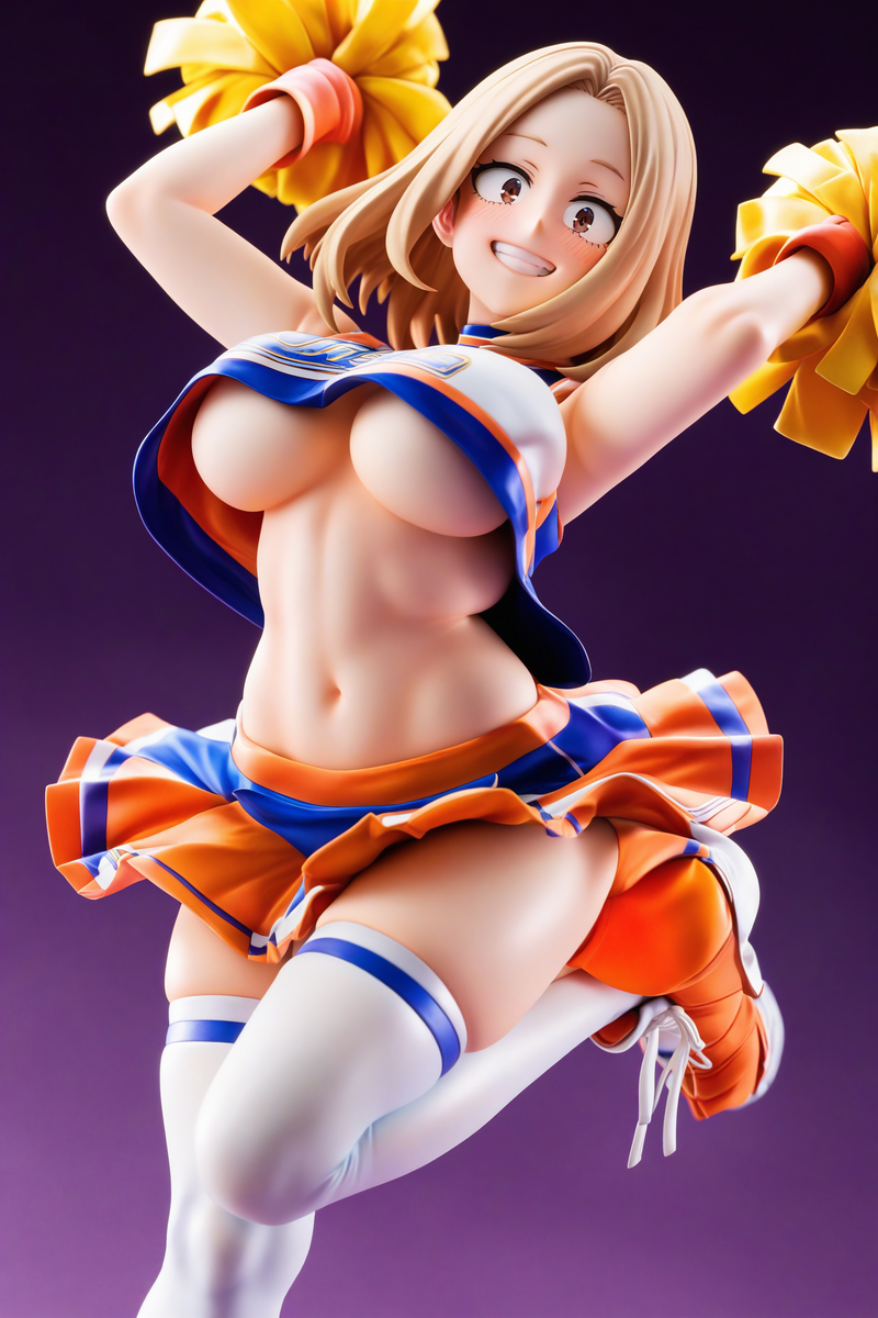 1girls ai_generated blonde_female blonde_hair camie_utsushimi cheerleader cheerleader_outfit cheerleader_uniform collar curvy curvy_female curvy_figure dancing dressed figure figurine fully_clothed fully_clothed_female hips long_hair looking_down medium_breasts miniskirt my_hero_academia pom_poms solo solo_female solo_focus stockings thick_hips thick_thighs thighs underboob xorex