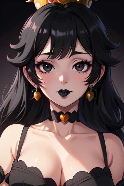 1girls ai_generated black_choker black_clothing black_dress black_eyebrows black_eyes black_hair black_lipstick breasts choker cleavage crown dark_peach_(splatodyssey) dress earrings female female_only goth goth_girl lipstick looking_at_viewer mario_(series) matching_hair/eyes nintendo non-nude non_nude perchance_ai princess_peach solo splatodyssey super_mario_bros.