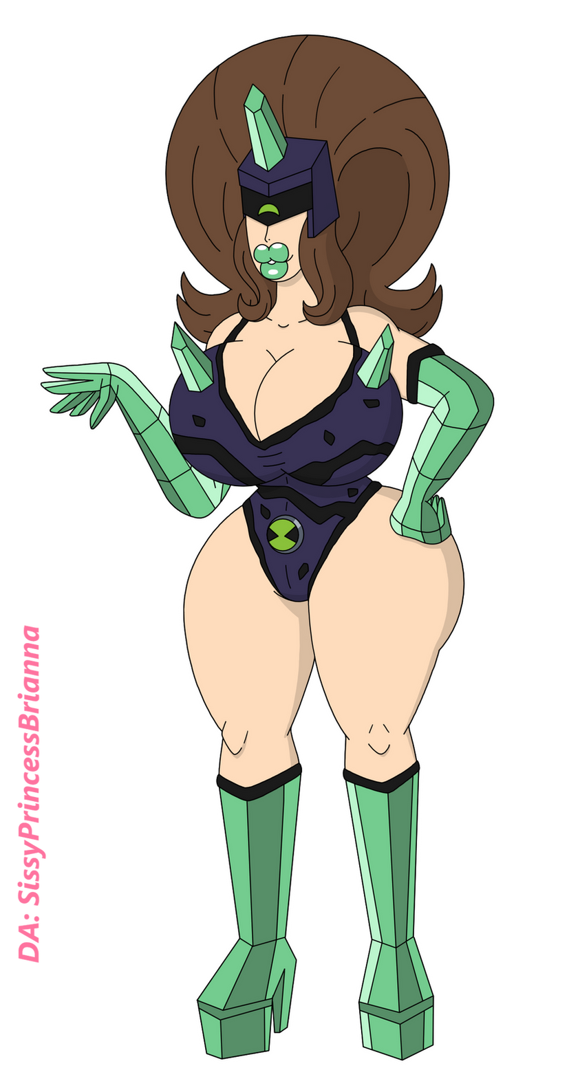 ben_10 ben_tennyson brown_hair diamond_arms diamond_heels large_breasts single_eye teal_lipstick thick_thighs