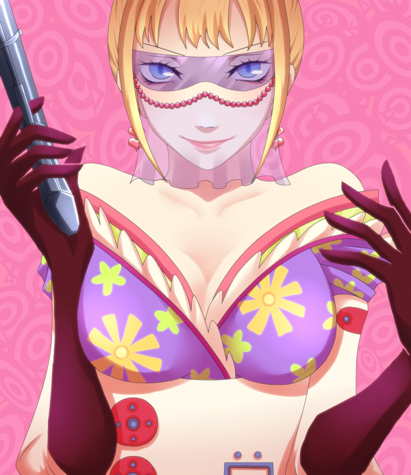 bare_shoulders celestial_dragon female female_only gloves goddess holding_gun looking_at_viewer noblewoman one_piece purple-tinted_eyewear saint_shalria seductive_look solo_female solo_focus tenryuubito tinted_eyewear veil