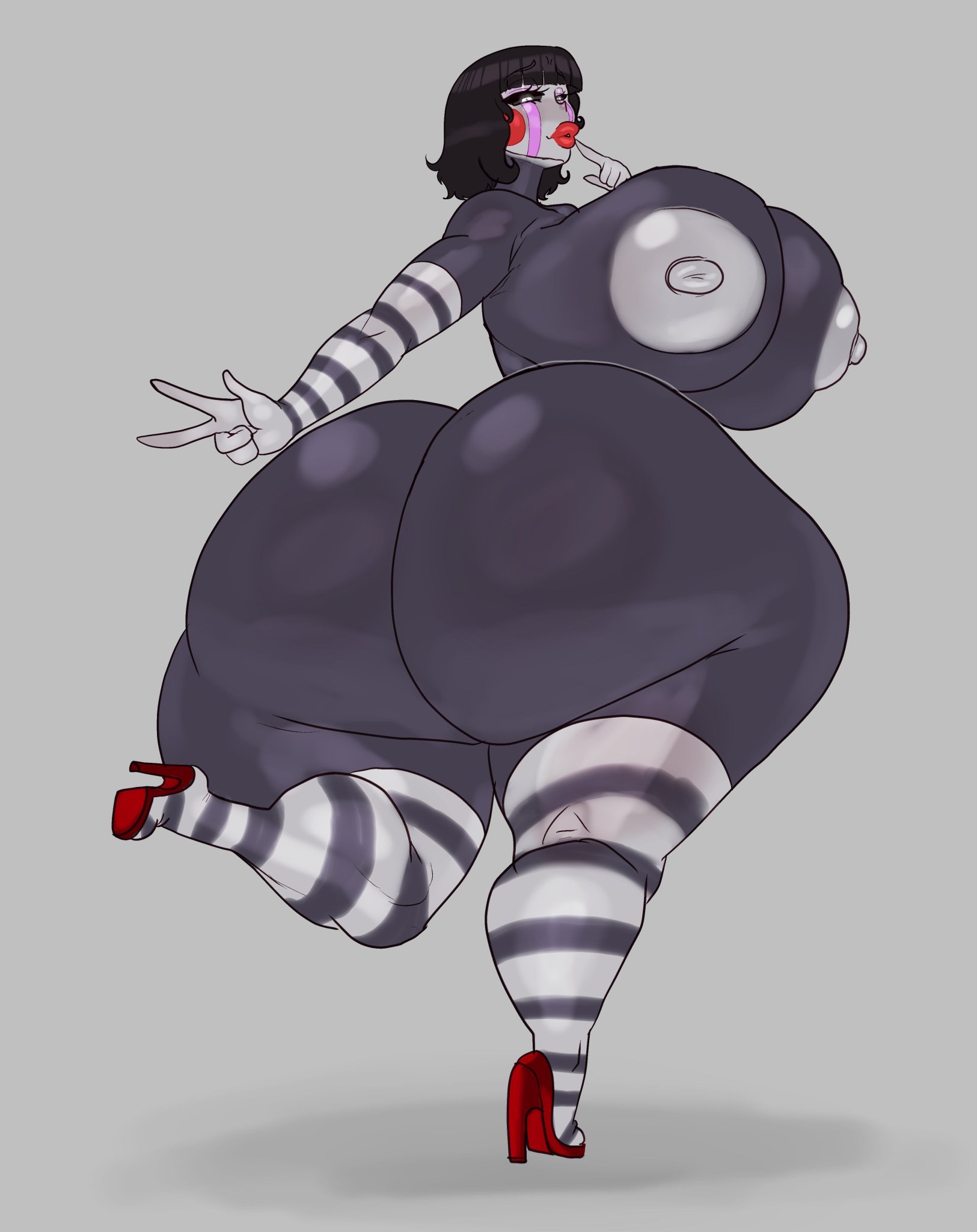 ass, big breasts, black hair, breasts, chubby female, female, five nights at freddy's, five nights at freddy's 2, flamingsanity, marionette (fnaf), puppet (fnaf), puppet (thepuppetlover), short hair, solo, thick ass, thick thighs