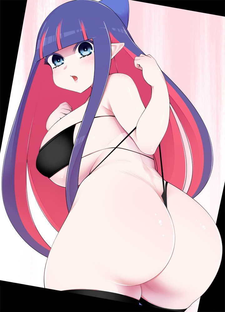 1girls blue_eyes female ginku_mh huge_ass large_breasts looking_at_viewer multicolored_hair open_mouth panty_&_stocking_with_garterbelt sideboob solo stocking_anarchy tagme thick_thighs thong wide_hips