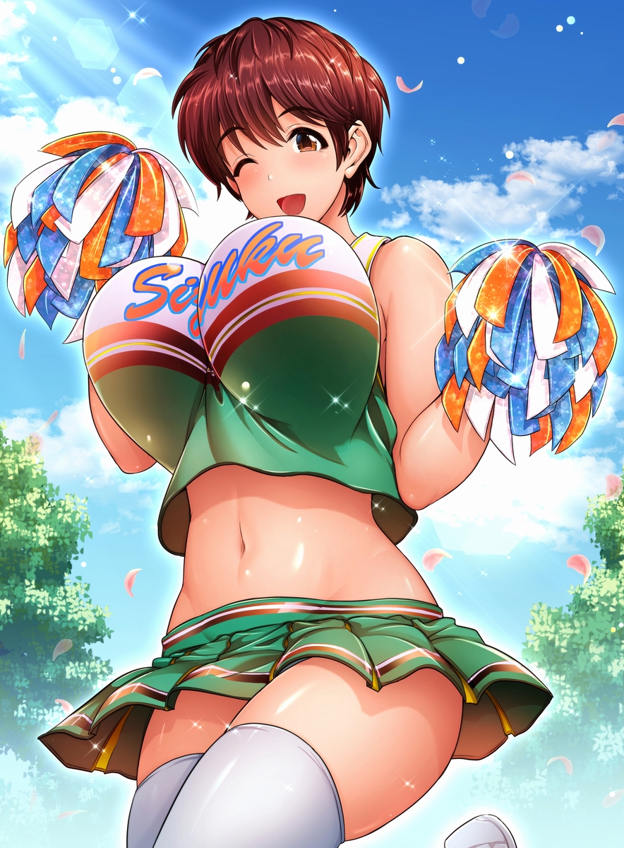 big_breasts brown_eyes brown_hair female female_focus female_only idolmaster nipples oikawa_shizuku shizuku_oikawa short_hair solo solo_female solo_focus umasan