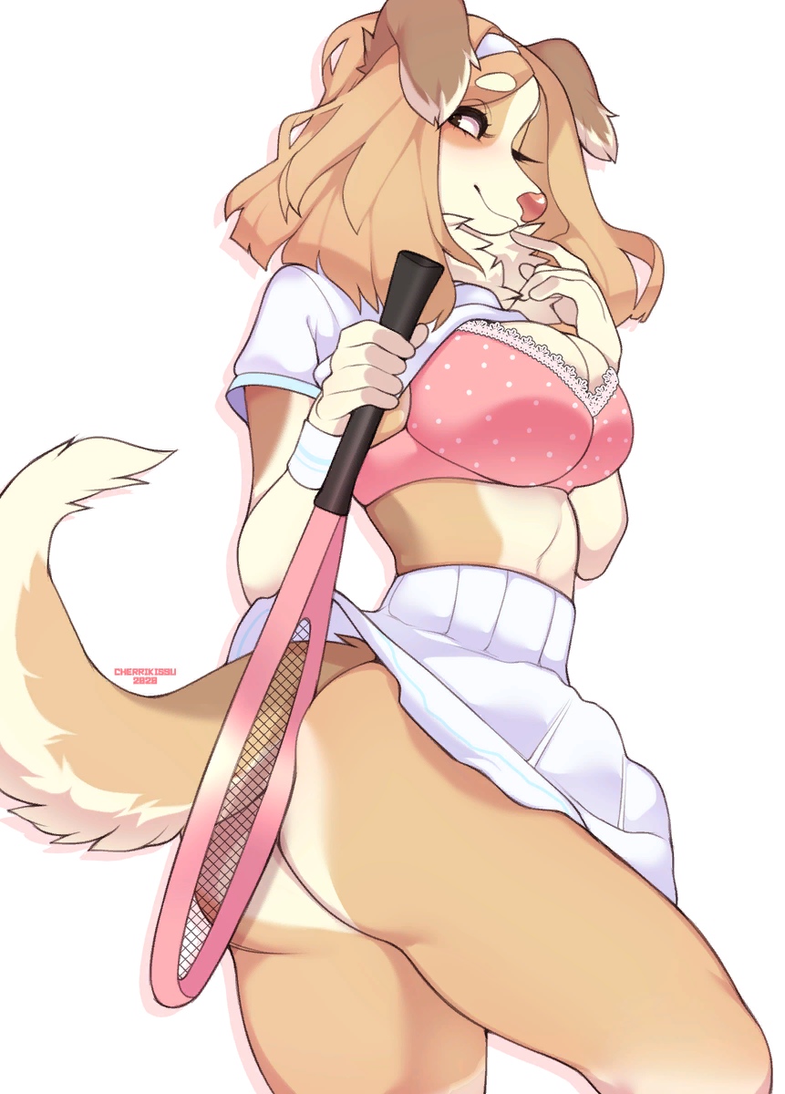 anthro, ass, big breasts, breasts, canine, cherrikissu, female, furry, tennis racket, tennis uniform, yiff