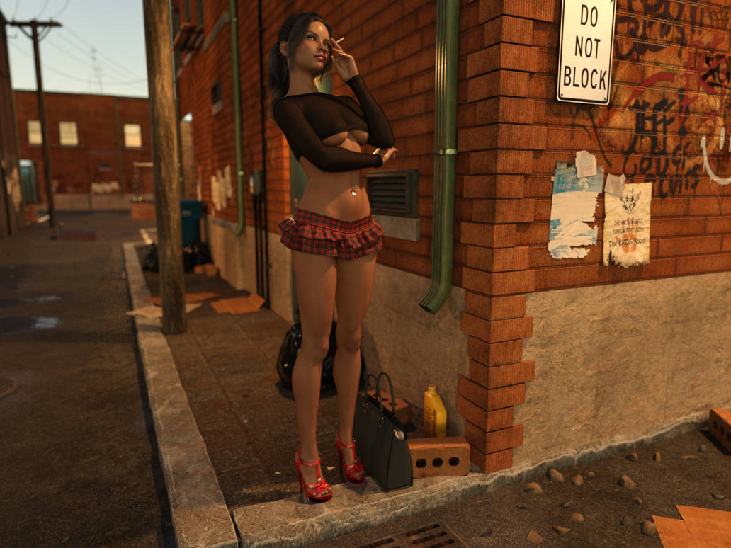 1girls 3d cigarette crop_top high_heels miniskirt original prostitution tommy9927 underboob