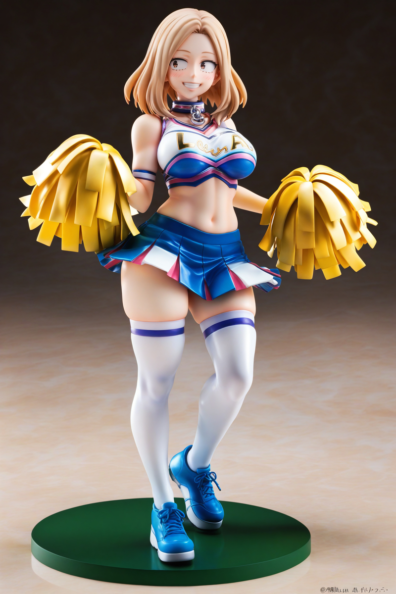 1girls ai_generated blonde_female blonde_hair camie_utsushimi cheerleader cheerleader_outfit cheerleader_uniform collar curvy curvy_female curvy_figure dancing dressed figure figurine fully_clothed fully_clothed_female hips long_hair medium_breasts miniskirt my_hero_academia pom_poms solo solo_female solo_focus stockings thick_hips thick_thighs thighs xorex