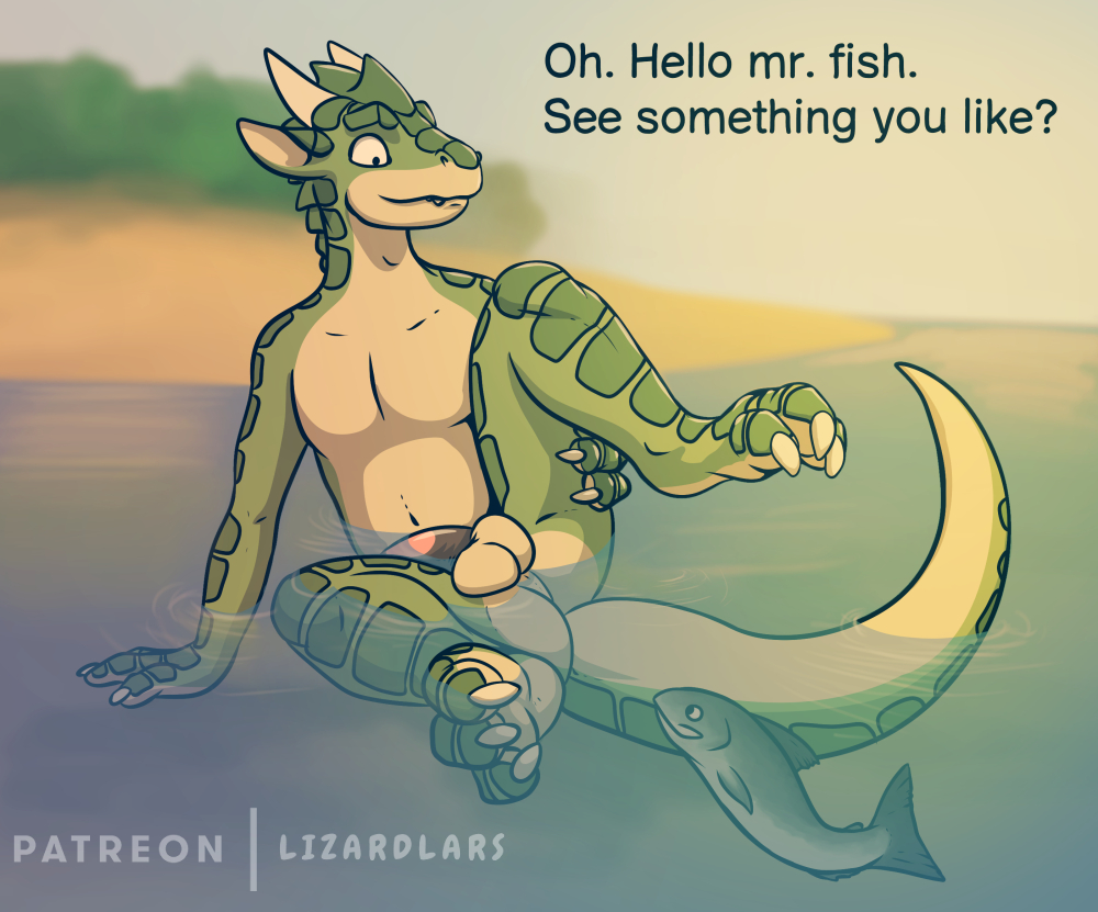 anthro ass balls dragon english_text feral fish genitals greeting inviting lizardlars male male_only marine salmon salmonid_(fish) sea spitey spread_legs spreading text water zoophilia