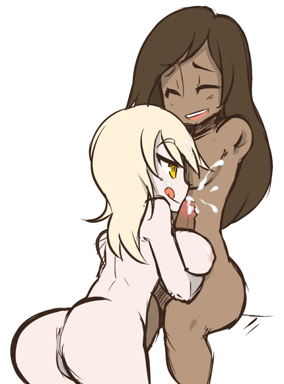 1futa 2girls aftermath amputee armless armless_amputee ass athorment_oc balisk_oc blonde_hair brown_eyes brown_hair closed_eyes cum cumshot desya_(balisk) female female_only futa_on_female futanari gold_eyes holding_breasts interracial intersex intersex/female one_arm paizuri peachpilltree penis pussy sitting tongue_out ximena_(athorment) yuri