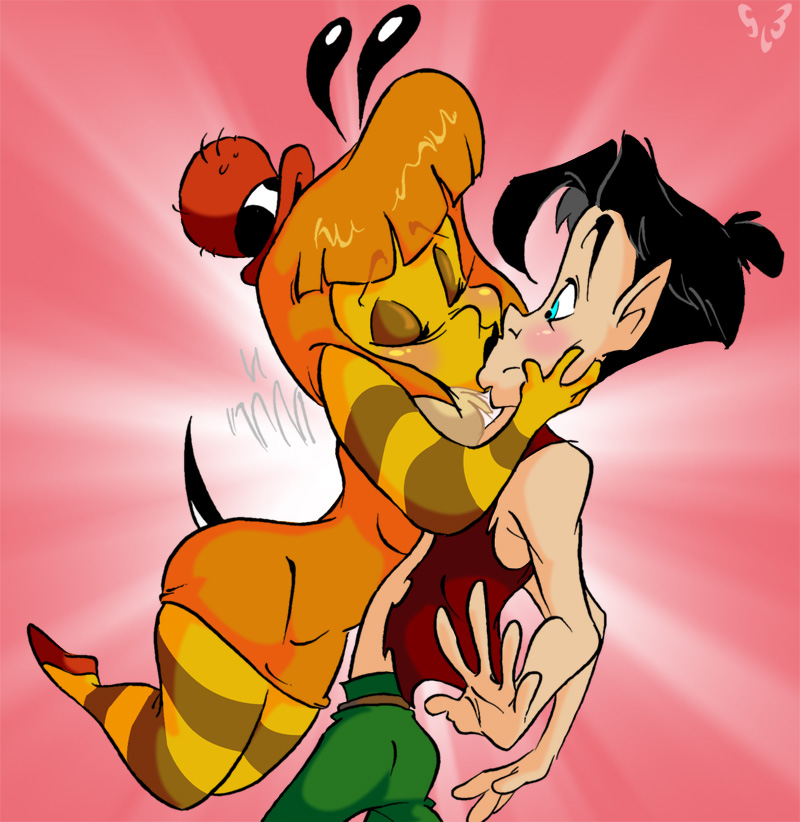 1boy 1boy1girl 1girls anthro bee black_eyes black_hair boy breasts bust busty clothing dress female hair hanna hanna_bee_(slb) hanna_hunny_bee hourglass_figure human humanoid hunny insects interspecies kissing male mature mature_female mature_male mature_woman nude orange_hair original_character slb straight tak_(aeolus06) tak_(the_tree_fairy) tak_n_hanna voluptuous yellow_skin