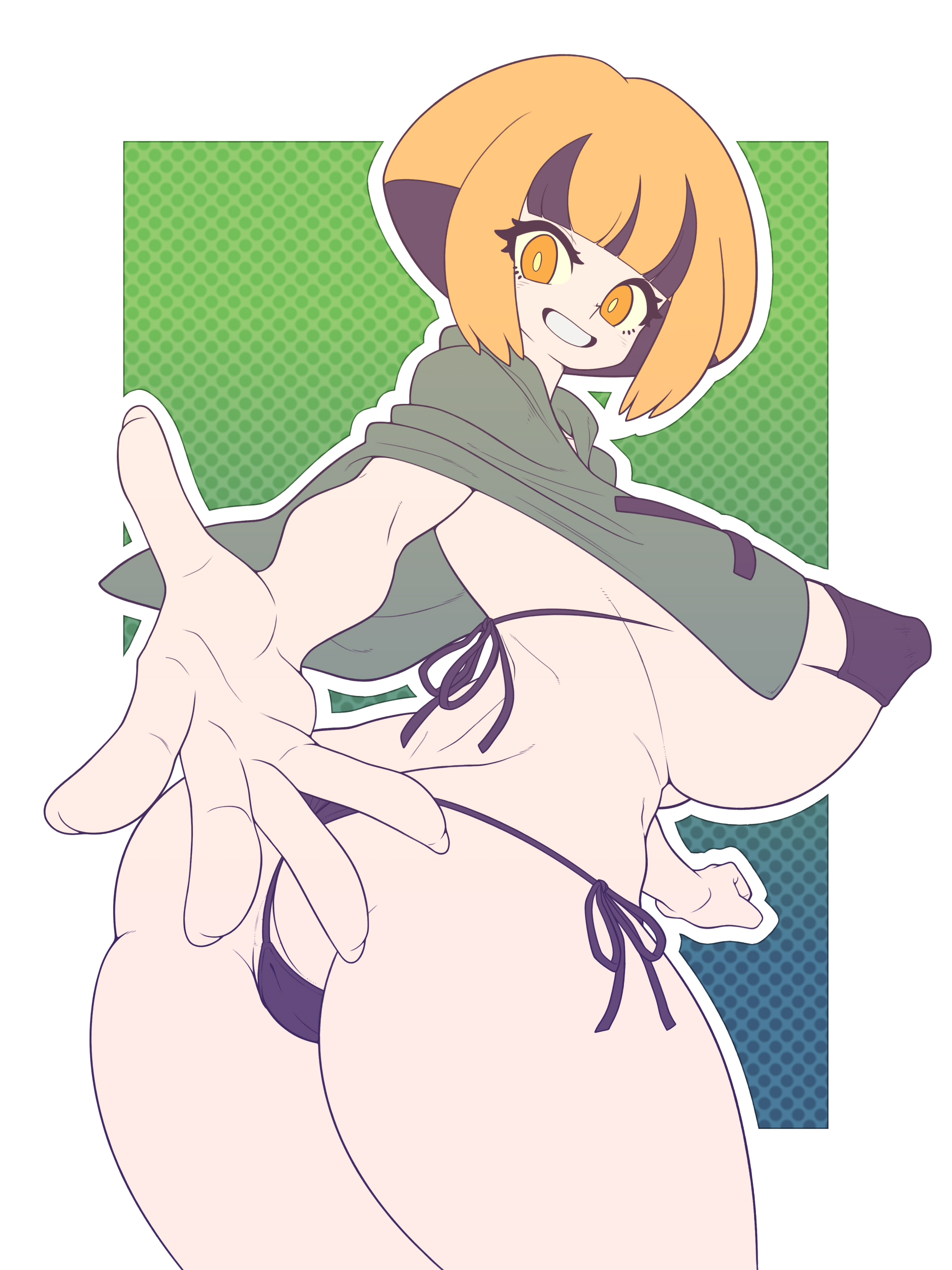 1girls, ass, big ass, big breasts, bikini, breasts, eye contact, female, gardenia (pokemon), gym leader, huge breasts, human, kaikoinu, large breasts, looking at viewer, looking back, nintendo, pokemon, pokemon dppt, short hair, thick thighs, thighs
