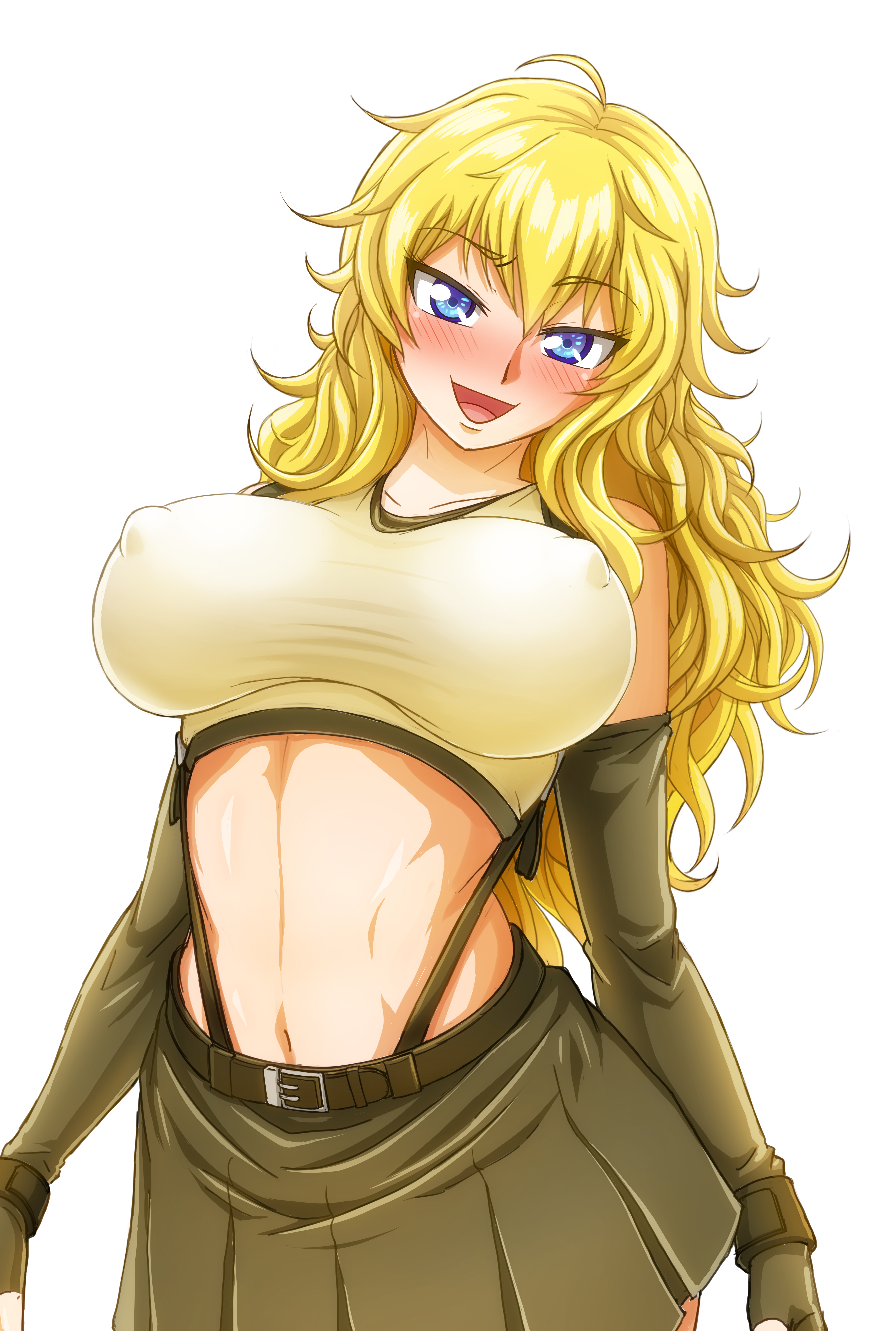 big breasts, breasts, camwooo, clothed female, female, female focus, female only, long hair, nipples, nipples visible through clothing, rwby, solo, solo female, solo focus, tifa lockhart (cosplay), yang xiao long