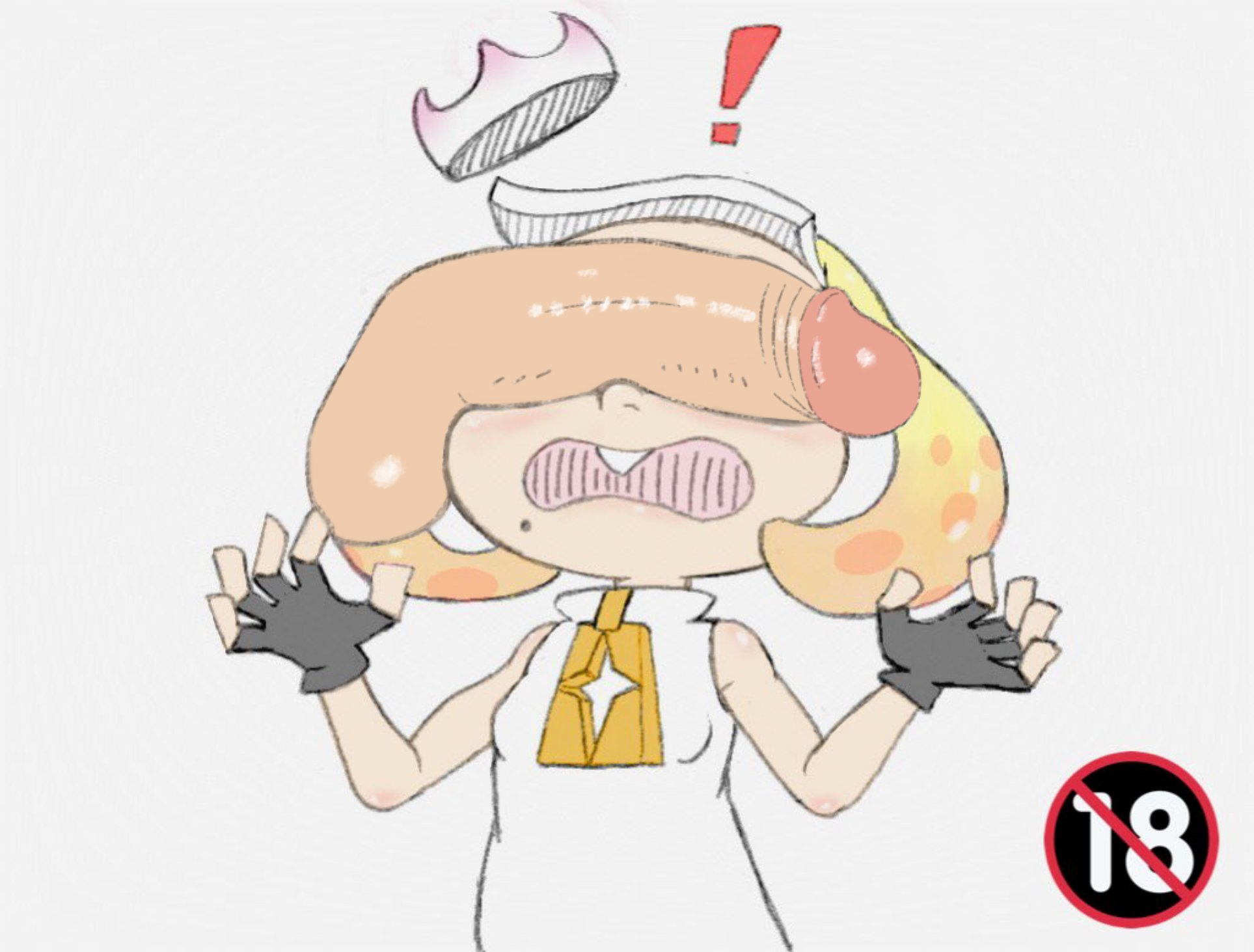 !, 1boy, 1girls, big penis, covered eyes, disembodied penis, edit, female, huge cock, male, nintendo, nuranura-san, off the hook (splatoon), open mouth, pearl (splatoon), penis, penis on face, petite, splatoon, splatoon 2, straight, surprised, white background