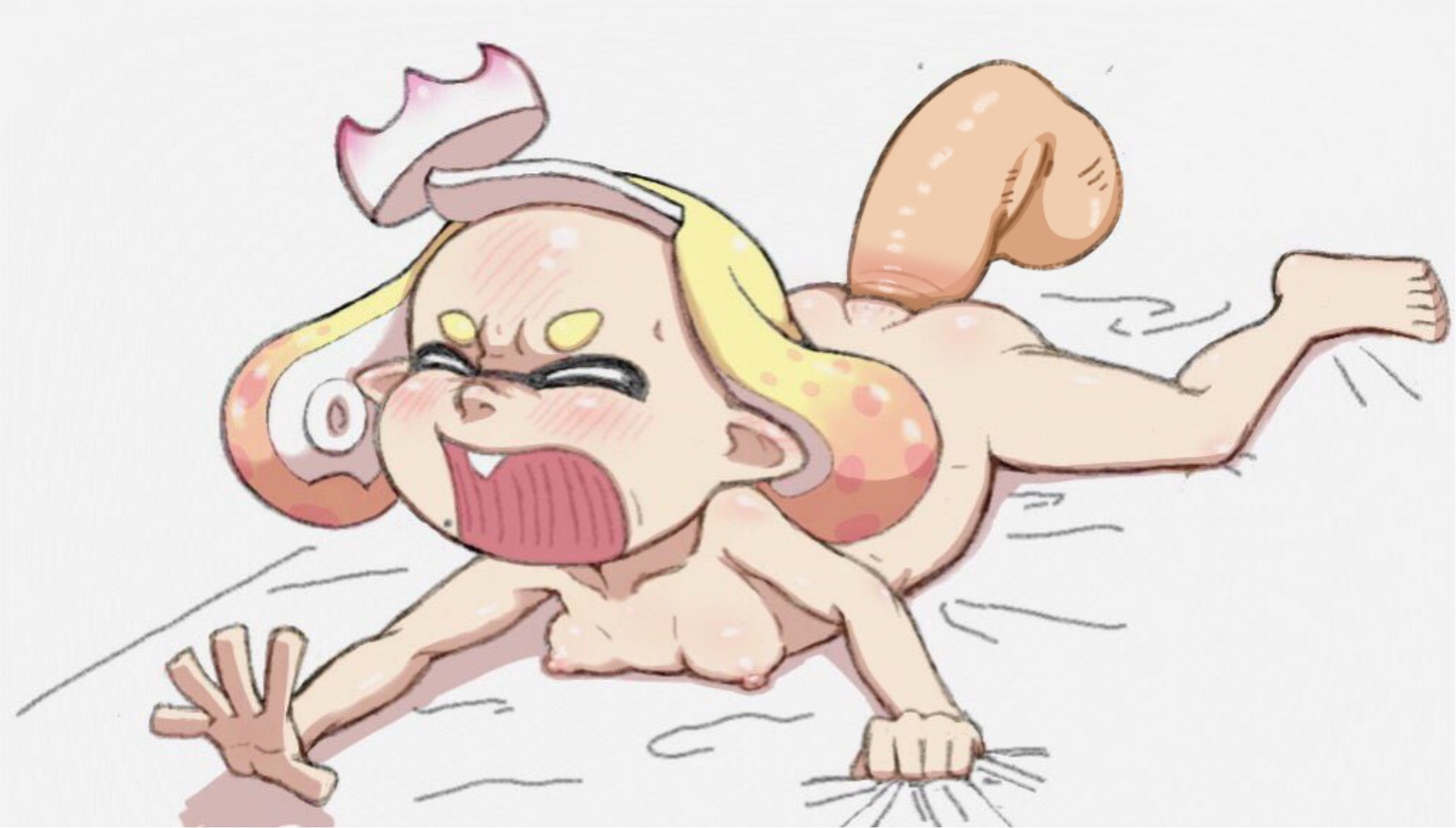 1boy, 1girls, anal, anal sex, ass, breasts, edit, female, male, nintendo, nuranura-san, off the hook (splatoon), on bed, pearl (splatoon), screaming, small breasts, splatoon, splatoon 2