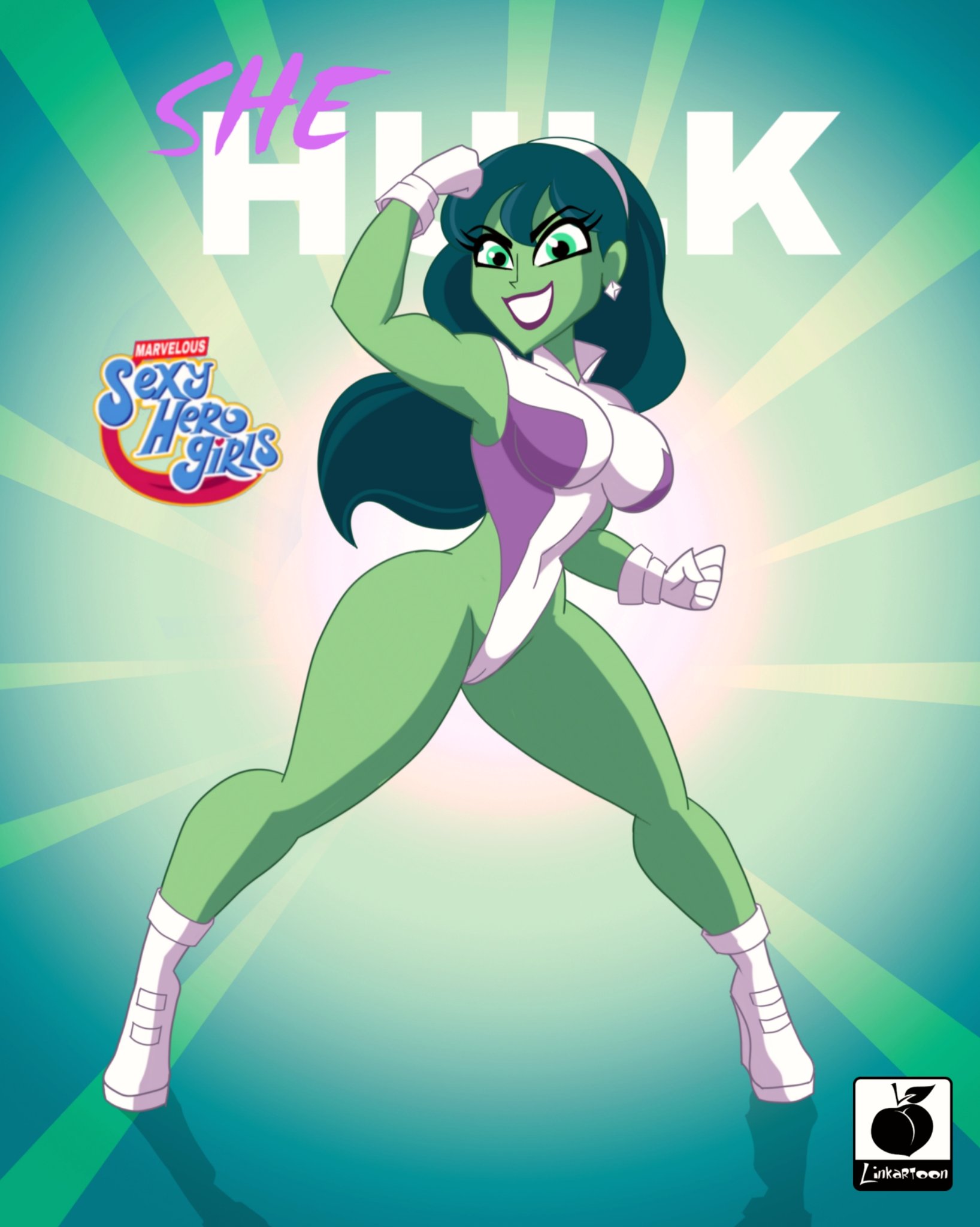 1girls, avengers, big breasts, boots, breasts, cameltoe, clothed, curvy, dc super hero girls, earring, female, female only, female superhero, gloves, green eyes, green hair, green skin, hairband, high heel boots, high heels, hulk (series), legs, leotard, linkartoon, long hair, marvel, marvel comics, marvelous sexy hero girls, muscular, muscular female, parody, pussy, she-hulk, smiling, smiling at viewer, solo, style parody, superhero, superheroine, thick thighs, thighs, voluptuous, voluptuous female, wedge heels, wide hips