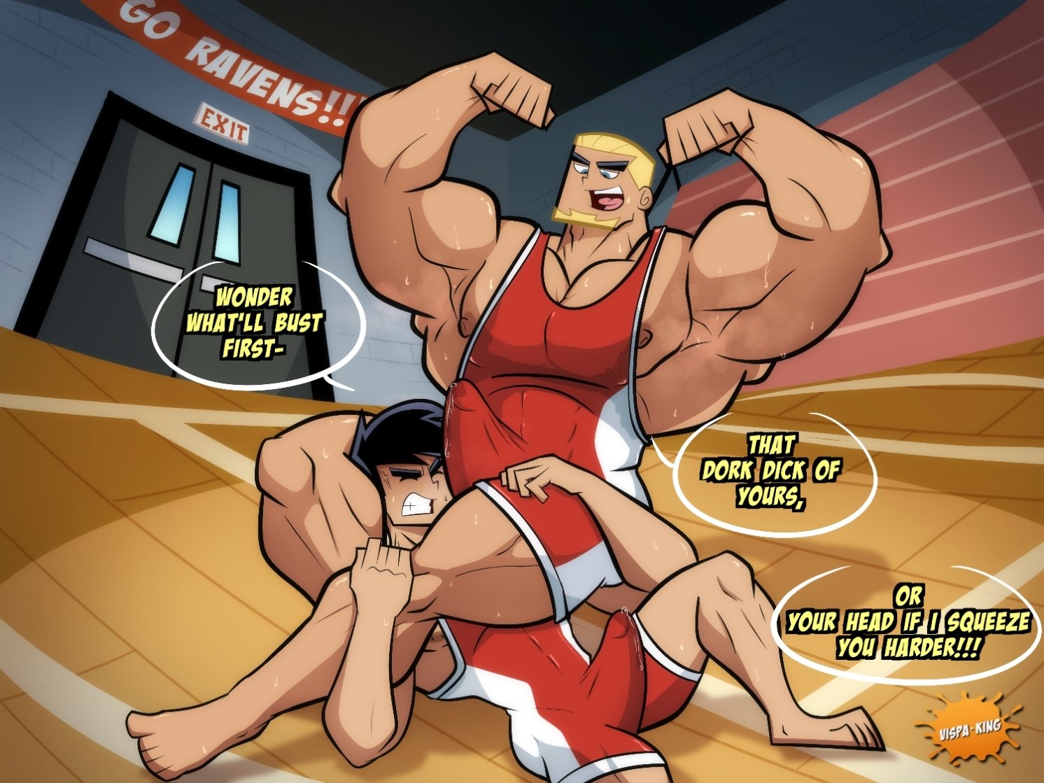 abs, armpits, bara, beard, big dom small sub, big muscles, big pecs, big penis, black hair, blonde hair, blush, bulge, choking, danny fenton, danny phantom, dash baxter, dominant, dominant male, erection, erection under clothes, flexing, gay, hair, holding partner, human, human dominating human, human on human, larger human, larger male, legs above head, legs around partner, male, male only, male/male, muscles, muscular, muscular human, muscular male, musk, nickelodeon, nipples, pecs, penis, precum, sex, signature, size difference, smaller human, smaller male, submissive, submissive human, submissive male, sweat, thick thighs, vispaking, wrestling, wrestling outfit, yaoi