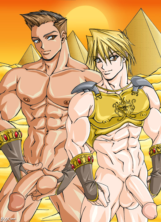 2006 2boys abs biceps fallenmessiahx fmx honda_hiroto human joey_wheeler jounouchi_katsuya male male_only multiple_males muscles pecs tristan_taylor yaoi yu-gi-oh!