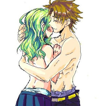 1boy 1boy1girl 1girls bartz_klauser crossover dissidia embrace embracing female final_fantasy final_fantasy_five final_fantasy_vi green_hair hugging male straight terra_branford topless