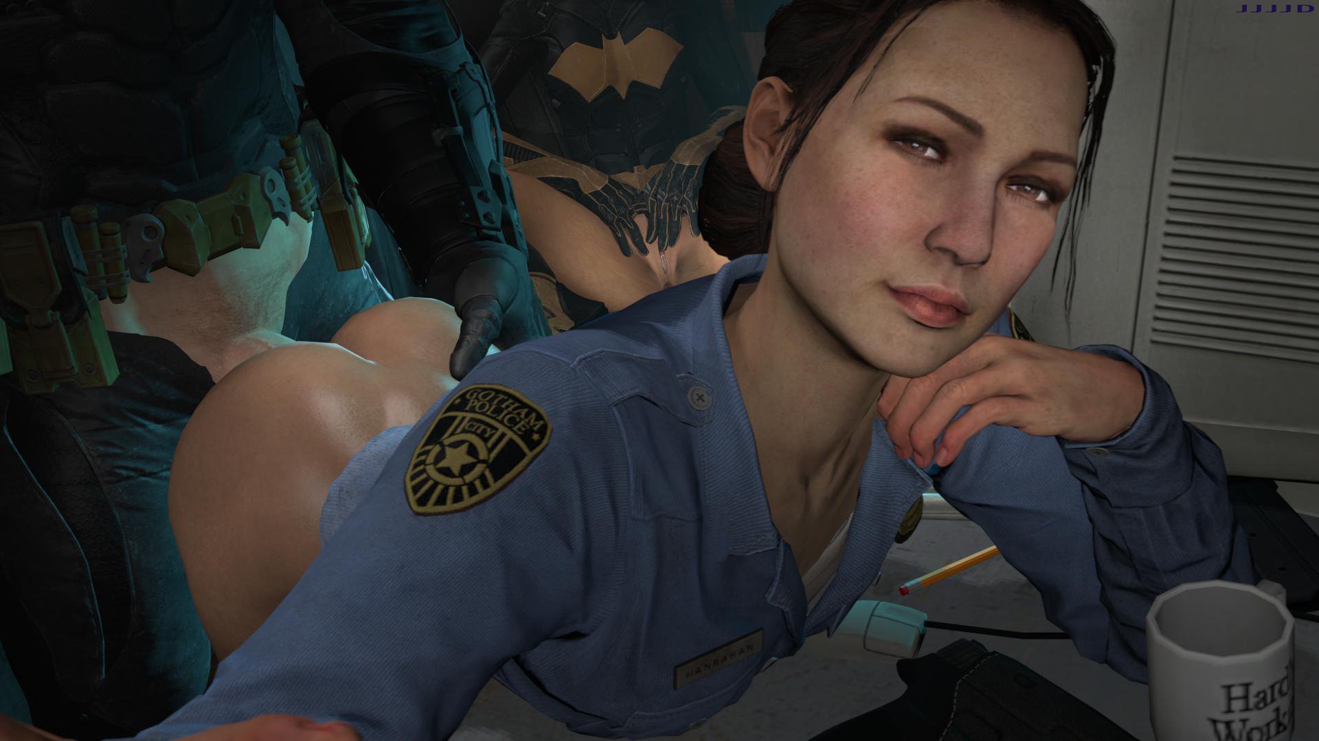 1girls, 3d, 3d (artwork), ambiguous penetration, ass, barbara gordon, batgirl, batgirl (arkham knight), batman, batman (bruce wayne), batman (series), batman: arkham knight, being watched, black hair, brown eyes, bruce wayne, clothed, clothed female, clothed sex, dc, dc comics, desk, doggy style, female, female focus, fingering self, hands on hips, happy, happy sex, jjjjd, light skin, light-skinned female, light-skinned male, long hair, looking at viewer, male, masturbating while watching, multiple females, multiple girls, on desk, police, police uniform, policewoman, ponytail, pussy, rocksteady studios, selfie, sergeant hanrahan, sex, straight, tied hair, unprofessional behavior, unseen male face, watching